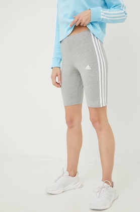 adidas pantaloni scurti femei, culoarea gri, cu imprimeu, medium waist