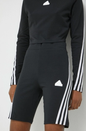 adidas pantaloni scurti femei, culoarea negru, cu imprimeu, high waist