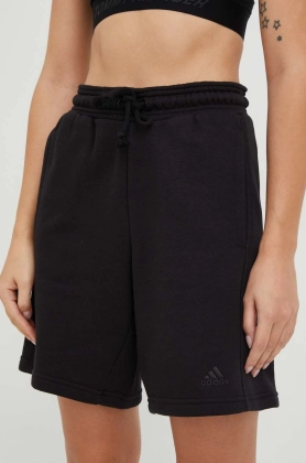 Adidas pantaloni scurti femei, culoarea negru, neted, high waist