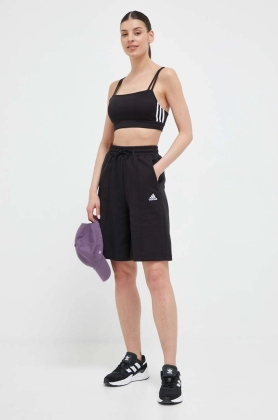 adidas pantaloni scurti femei, culoarea negru, neted, high waist