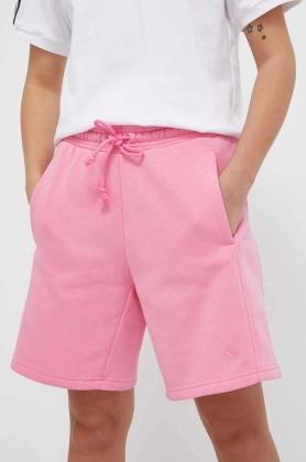 adidas pantaloni scurti femei, culoarea roz, neted, high waist