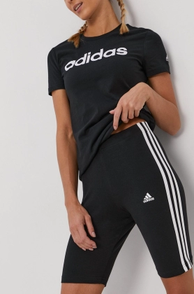 Adidas Pantaloni scurti GR3866 femei, culoarea negru, cu imprimeu, high waist