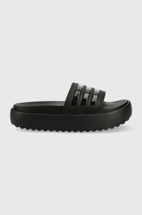 adidas papuci Adilette femei, culoarea negru, cu platforma
