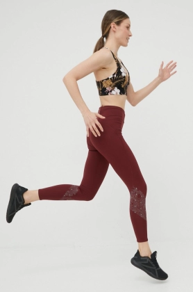 adidas Performance leggins de alergare Own The Run HB9238 femei, culoarea bordo, cu imprimeu