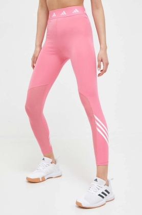 adidas Performance leggins de antrenament Techfit 3-Stripes culoarea roz, cu imprimeu