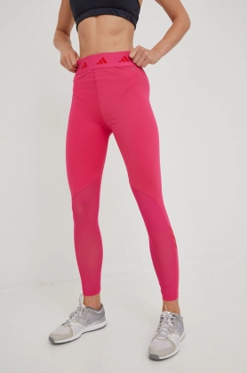 adidas Performance leggins de antrenament Techfit 3-stripes femei, culoarea roz, cu imprimeu