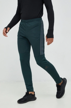adidas Performance pantaloni de alergare Run Icon barbati, culoarea verde, cu imprimeu
