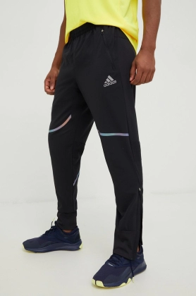 adidas Performance pantaloni de alergare Saturday barbati, culoarea negru, cu imprimeu