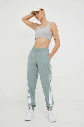 Adidas Performance pantaloni de antrenament Trainicons femei, culoarea verde, cu imprimeu
