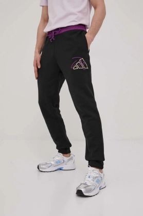 adidas Performance pantaloni de bumbac HD5207 barbati, culoarea negru, neted