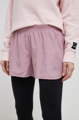 adidas Performance pantaloni scurti de alergare HD2810 femei, culoarea roz, neted, high waist