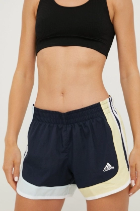 adidas Performance pantaloni scurti de alergare Marathon 20 femei, culoarea albastru marin, modelator, medium waist