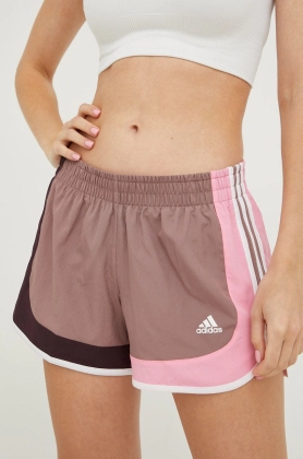 adidas Performance pantaloni scurti de alergare Marathon 20 femei, culoarea violet, modelator, medium waist