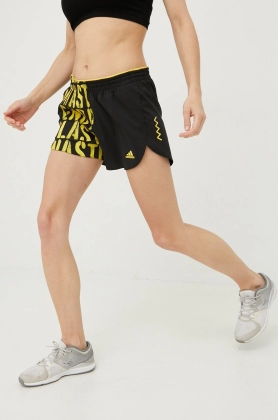 adidas Performance pantaloni scurti de alergare Run For The Ocean femei, culoarea negru, modelator, medium waist