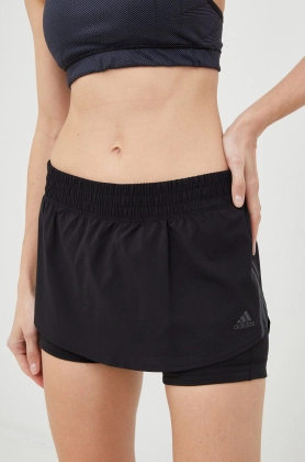 Adidas Performance pantaloni scurti de alergare run icons femei, culoarea negru, cu imprimeu, medium waist