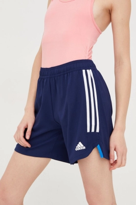 adidas Performance pantaloni scurti de antrenament Condivo 22 femei, culoarea albastru marin, cu imprimeu, high waist