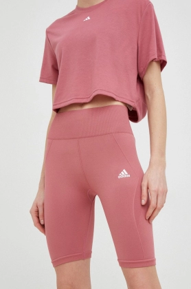 Adidas Performance pantaloni scurti de antrenament femei, culoarea roz, neted, high waist