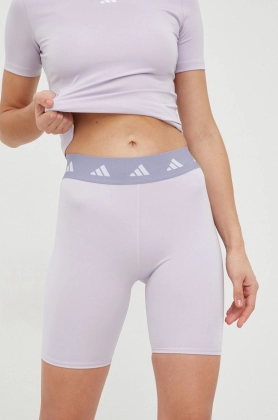 Adidas Performance pantaloni scurti de antrenament femei, culoarea violet, neted, high waist