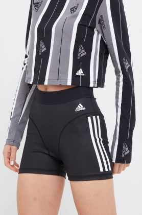 adidas Performance pantaloni scurti de antrenament Hyperglam femei, culoarea negru, cu imprimeu, high waist