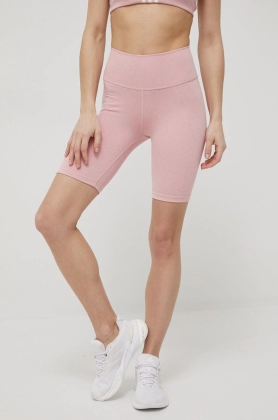 adidas Performance pantaloni scurti de antrenament Optime HG1418 femei, culoarea roz, neted, high waist