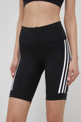 adidas Performance pantaloni scurti de antrenament Optime Trainicons 3-stripes H64228 femei, culoarea negru, cu imprimeu, high waist