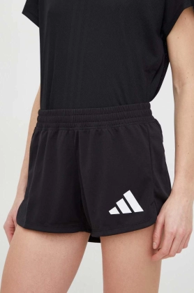 Adidas Performance pantaloni scurti de antrenament Pacer 3-Bar femei, culoarea negru, cu imprimeu, high waist