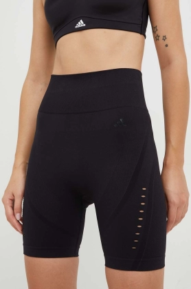 Adidas Performance pantaloni scurti de yoga Aeroknit 2.0 femei, culoarea negru, neted, high waist