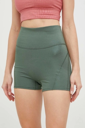 adidas Performance pantaloni scurti de yoga Studio Lux Fire femei, culoarea verde, neted, high waist