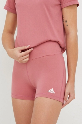 Adidas Performance pantaloni scurti de yoga Yoga Essentials femei, culoarea roz, neted, high waist