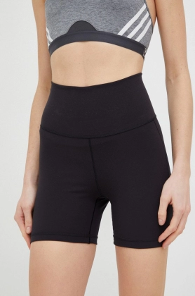 Adidas Performance pantaloni scurti de yoga Yoga Studio femei, culoarea negru, neted, high waist