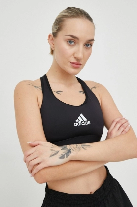 Adidas Performance sutien sport PowerReact culoarea negru, neted