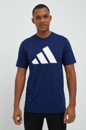 Adidas Performance tricou de antrenament Training Essentials culoarea albastru marin, cu imprimeu
