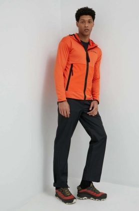 Adidas TERREX hanorac Tech Fleece barbati, culoarea portocaliu, cu gluga, neted