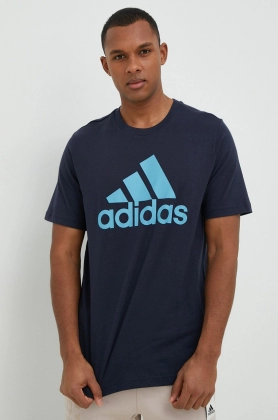Adidas tricou din bumbac culoarea albastru marin, cu imprimeu