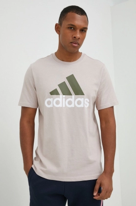 Adidas tricou din bumbac culoarea bej, cu imprimeu