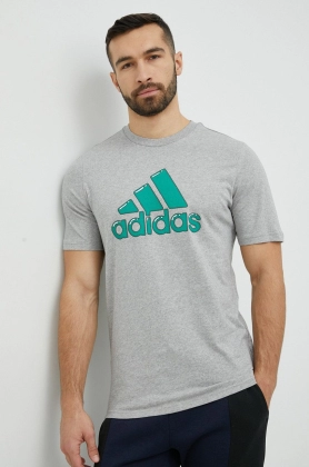 Adidas tricou din bumbac culoarea gri, cu imprimeu