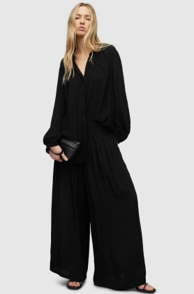 AllSaints pantaloni femei, culoarea negru, lat, high waist
