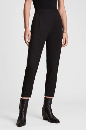 AllSaints pantaloni femei, culoarea negru, mulata, high waist
