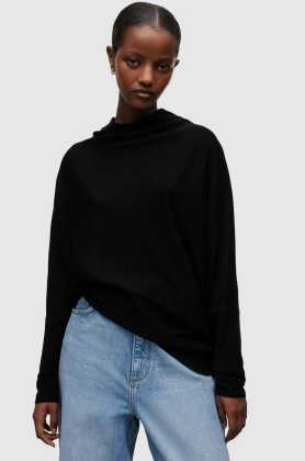AllSaints pulover de lana femei, culoarea negru, light, cu turtleneck