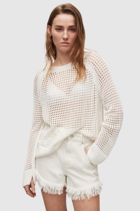 AllSaints pulover femei, culoarea alb, light