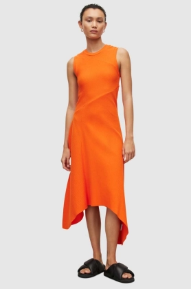 AllSaints rochie culoarea portocaliu, midi, drept