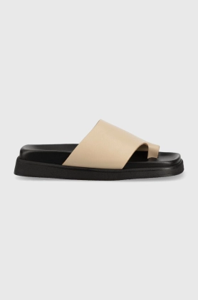 Alohas slapi de piele Toe Ring Flop femei, culoarea bej, S00174.13