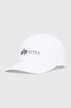 Alpha Industries caciula din bumbac culoarea alb, cu imprimeu