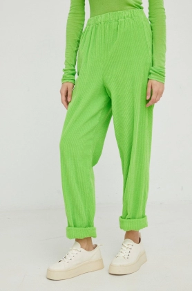 American Vintage pantaloni de bumbac femei, culoarea verde, lat, high waist