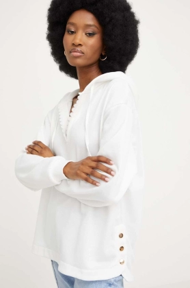 Answear Lab bluza femei, culoarea alb, cu gluga, neted