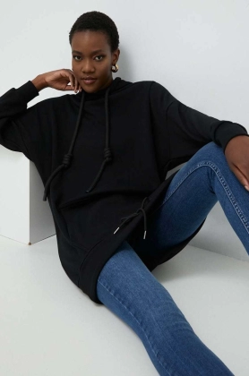 Answear Lab bluza femei, culoarea negru, cu gluga, neted