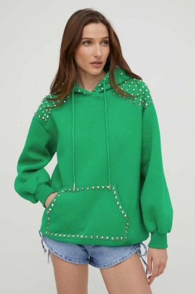 Answear Lab bluza femei, culoarea verde, cu gluga, cu imprimeu