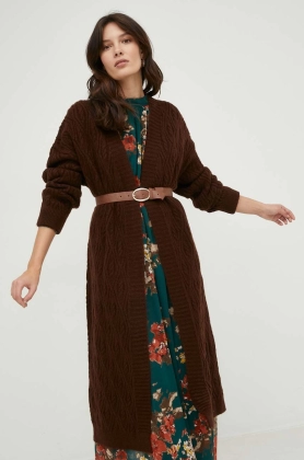 Answear Lab cardigan de lana femei, culoarea maro,
