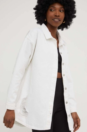 Answear Lab geaca jeans femei, culoarea alb, de tranzitie, oversize