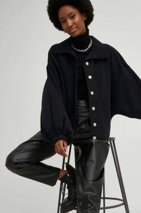 Answear Lab geaca jeans femei, culoarea negru, de tranzitie, oversize